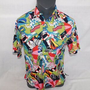 VTG Guess By Georges Marciano Multicolor Button Front Shirt SEA mermaid S READ
